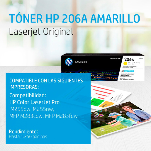 Tóner Hp 206A W2112A Amarillo 1250 páginas LaserJet Pro