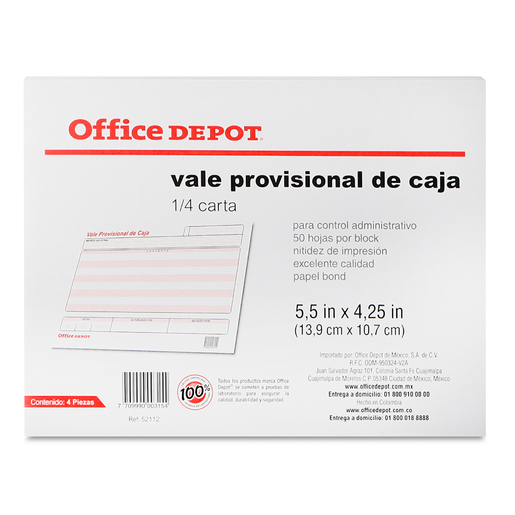 Block de Vale Provisional de Caja Office Depot / 4 piezas