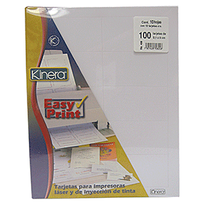 TARJETAS DE PRESENTACIÓN PARA IMPRESORA KINERA EASY PRINT (BLANCO, 100 PZS.) TARJETAS DE PRESENTACIÓN PARA IMPRESORA KINERA EASY PRINT (BLANCO, 100 PZS.)