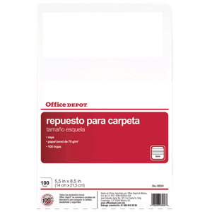 HOJAS PARA CARPETA ESQUELA OFFICE DEPOT RAYA 100 H