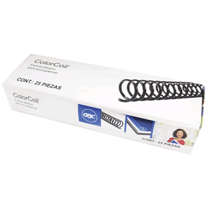 CAJA CON ARILLOS PLASTICOS GBC COLOR COIL (25 PZA., NEGRO)