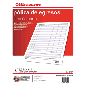 POLIZA DE EGRESOS OFFICE DEPOT (CARTA, 50 HOJAS)  Formas 