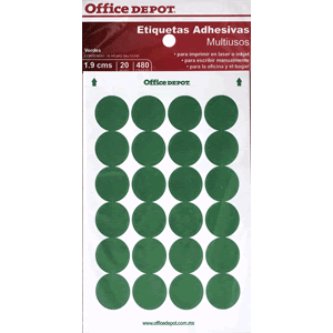 Etiquetas Adhesivas Circulares Office Depot / 1.9 cm / Verde / 480 etiquetas