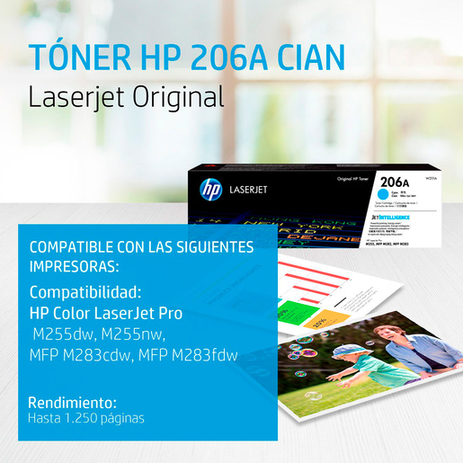 Tóner Hp 206A W2111A Cyan 1250 páginas LaserJet Pro