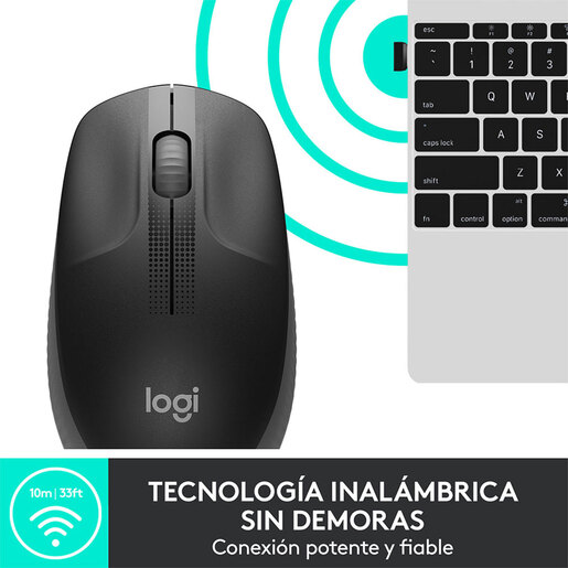Mouse Inalámbrico Logitech M190 / Nano receptor USB / Negro con gris / PC / Laptop / Mac