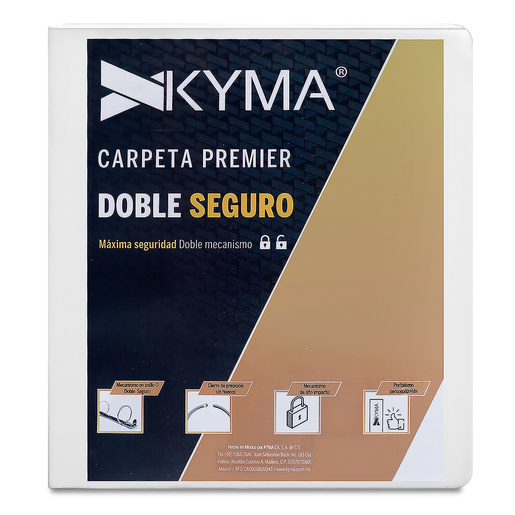 Carpeta Blanca Argolla D Kyma Premier Doble Seguro / Carta / 3 pulgadas / Panorámica