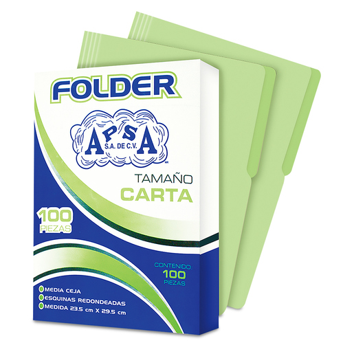 Folders Carta con Media Ceja APSA / Verde / 100 piezas