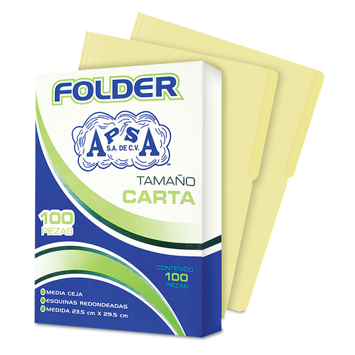 Folders Carta con Media Ceja APSA / Amarillo / 100 piezas