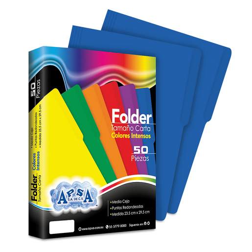 Folders Carta con Media Ceja APSA / Azul / 50 piezas