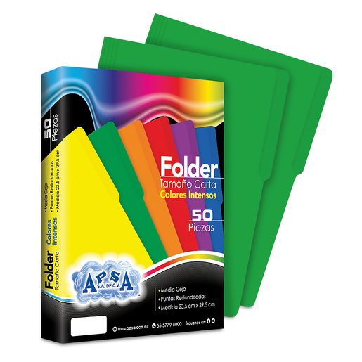 Folders Carta con Media Ceja APSA / Verde / 50 piezas