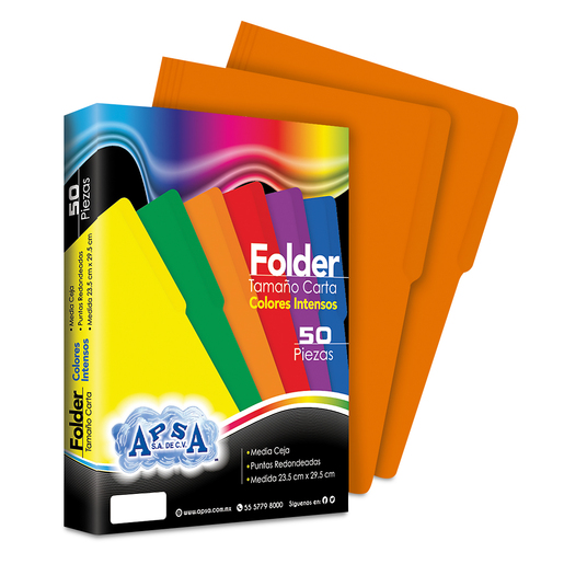 Folders Carta con Media Ceja APSA / Naranja / 50 piezas