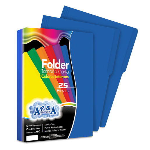 Folders Carta con Media Ceja APSA / Azul / 25 piezas