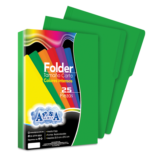 Folders Carta con Media Ceja APSA / Verde / 25 piezas