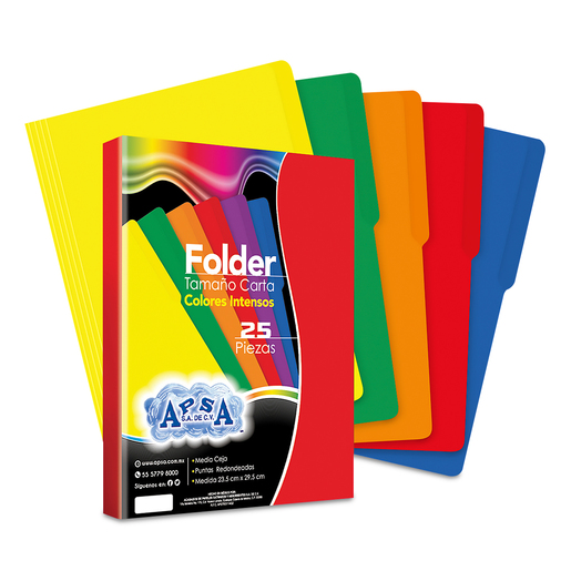 Folders Carta con Media Ceja APSA / Colores surtidos / 25 piezas