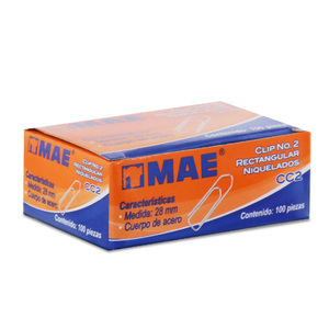 Clips Rectangulares No. 2 MAE Plata 100 piezas Clips Rectangulares No. 2 MAE Plata 100 piezas