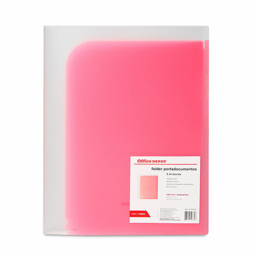Folder Carta de Plástico Office Depot / 8 Divisiones / Rosa