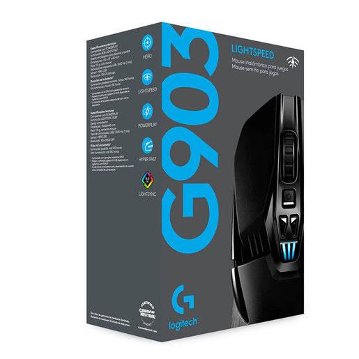 Mouse Gamer Óptico Logitech G903 / RGB Lightsync / Inalámbrico / Lightspeed USB / 12000dpi / Negro