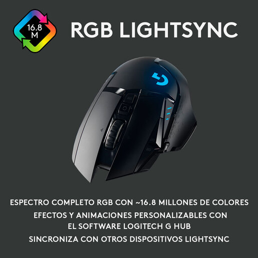 Mouse Gamer Óptico Logitech G502 / RGB Lightsync / Inalámbrico / Lightspeed USB / 25600dpi / Negro
