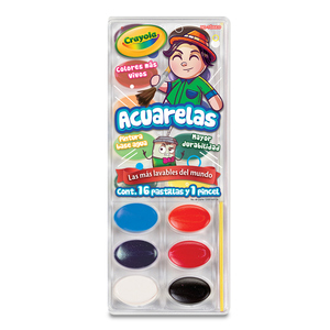 Juego de Acuarelas Escolares Lavables Crayola 530516 / 16 colores / 1 pieza más pincel