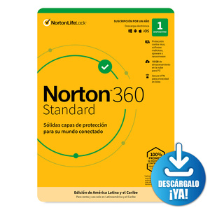 Antivirus Norton 360 Standard Descargable / Licencia 1 año / 1 dispositivo / PC / Laptop / Mac / Dispositivos móviles
