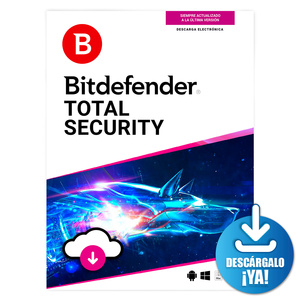 Antivirus Bitdefender Total Security Descargable / Licencia 2 años / 5 usuarios / PC / Mac / Dispositivos móviles Antivirus Bitdefender Total Security Descargable / Licencia 2 años / 5 usuarios / PC / Mac / Dispositivos móviles