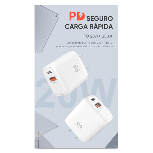 Cargador de Pared Dual USB y USB tipo C Miccell VQ-PD002 Blanco | Office  Depot Mexico