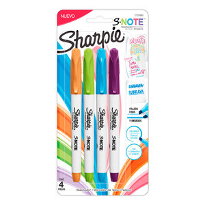 Marcatextos S-Note Sharpie Punta Cincel Colores Intensos 4 piezas Marcatextos S-Note Sharpie Punta Cincel Colores Intensos 4 piezas