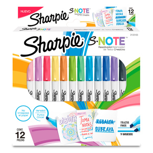 Marcatextos S-Note Sharpie Punta Cincel Colores 12 piezas