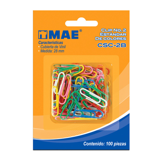 Clips Estándar No. 2 Mae Colores surtidos 100 piezas | Office Depot Mexico