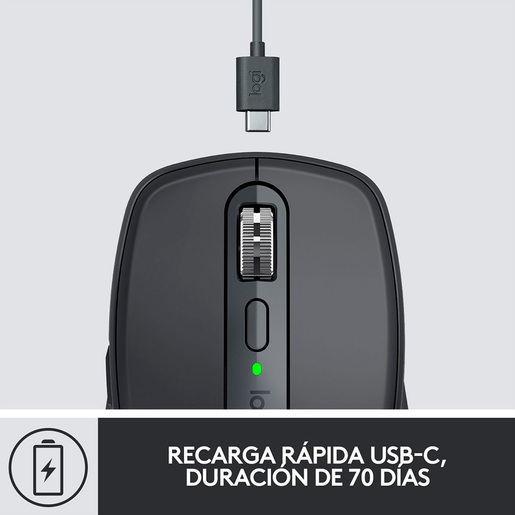 Mouse Inalámbrico Logitech MX Anywhere 3 / Receptor USB / Bluetooth / USB Tipo C / Negro / PC / Laptop / Mac / Chrome OS / Linux / Recargable
