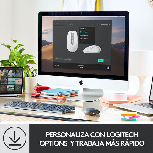 Mouse Inalámbrico Logitech MX Anywhere 3 / Receptor USB / Bluetooth / USB Tipo C / Rosa / PC / Laptop / Mac / Chrome OS / Linux / Recargable
