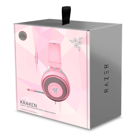 Audífonos Gamer Razer Kraken Quartz Pink / Sonido envolvente 7.1 / 3.5 mm / Laptop / PC / PS4 / Xbox One / Rosa