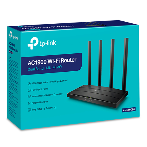 Router Inalámbrico TP-Link Archer C80 AC1900 / 5 Gigabit Ethernet / 4 antenas / 1900 Mbps