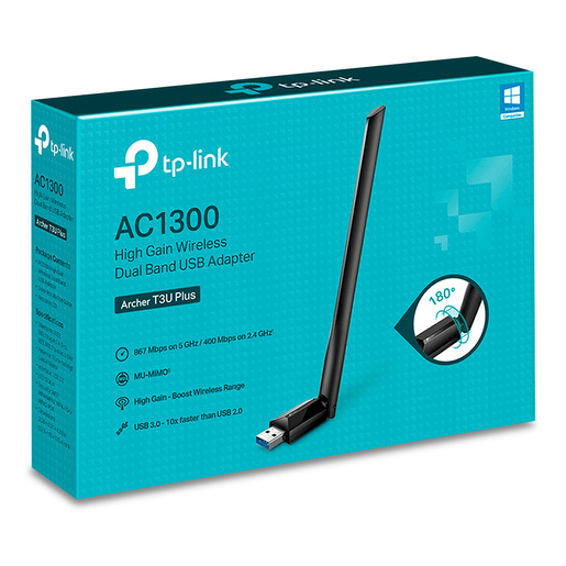 Adaptador WiFi USB Inalámbrico TP-Link Archer T3U Plus AC1300 / Doble banda / Negro