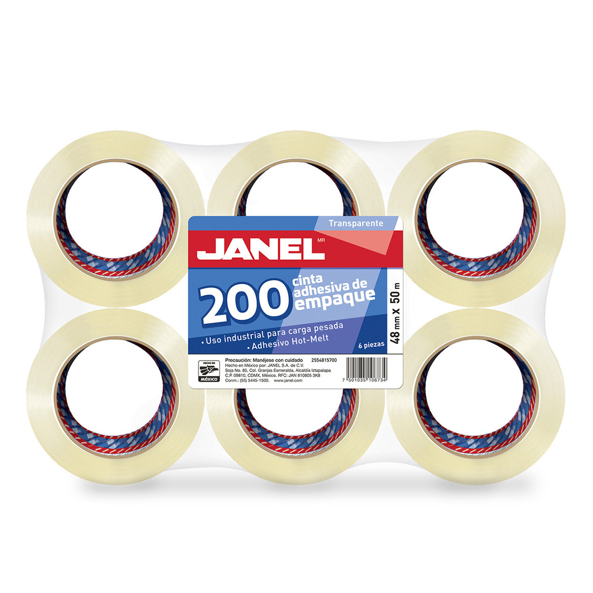 Cinta Adhesiva de Empaque Janel 200 Transparente 4.8 cm x 50 m 6 piezas