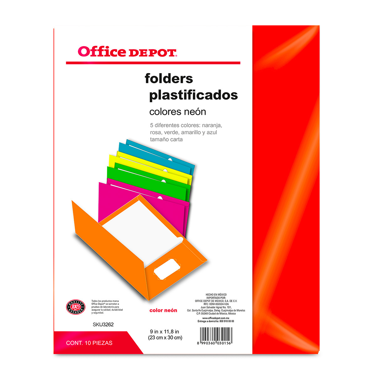 Folders Carta Plastificados Office Depot / Colores Neón surtidos / 10 piezas