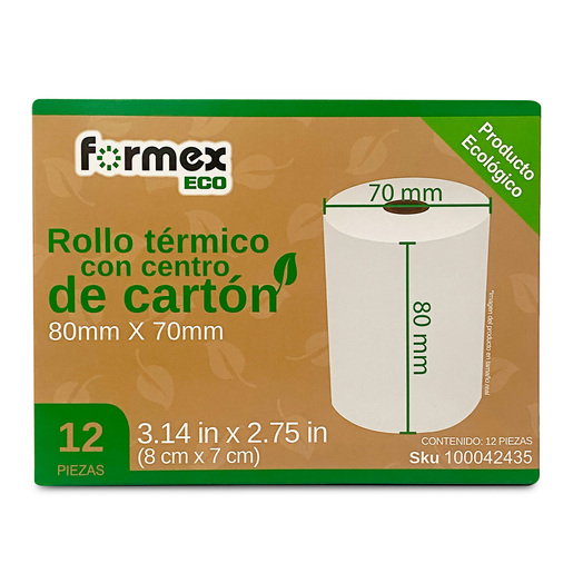 Caja de Rollos Térmicos con Centro de Cartón Formex 8 x 7 cm 12 piezas 