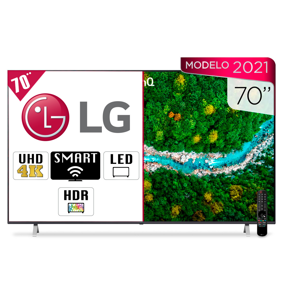 Pantalla TV LG 70UP7750PSB / Inteligencia Artificial ThinQ / 4K Ultra HD / 70 Pulg. / Smart TV / Led / HDR / Bluetooth / HDMI / USB