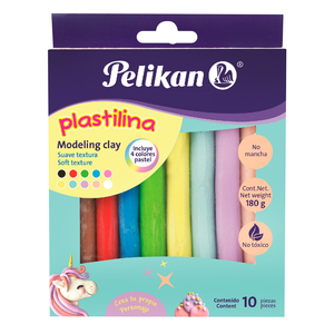 Barras de Plastilina Lavable Pelikan / 6 colores clásicos / 4 colores pastel / 10 piezas / 180 gr