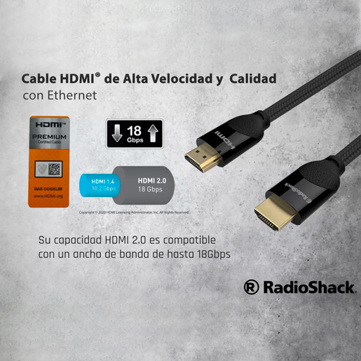 Cable HDMI con Ethernet RadioShack 4K UHD 2 m