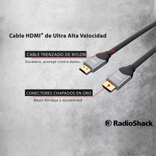 Cable HDMI con Ethernet RadioShack / 1.82 m / Trenzado / Negro con gris 