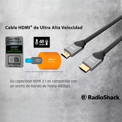 Cable HDMI con Ethernet RadioShack / 1.82 m / Trenzado / Negro con gris 