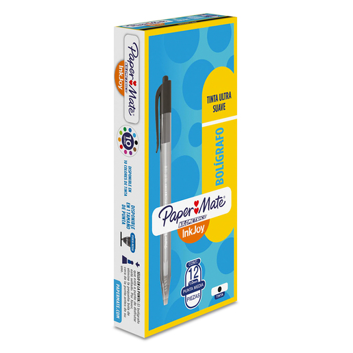 Plumas Retráctiles Paper Mate Kilométrico InkJoy / Punto mediano / Tinta negra / 12 piezas