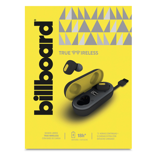 Audífonos Bluetooth Inalámbricos Billboard BB-E80407 / In ear / True Wireless / Negro con amarillo