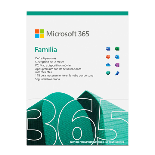 Microsoft Office 365 Familia / Licencia 1 año / 6 usuarios / PC / Laptop / Mac / Dispositivos móviles