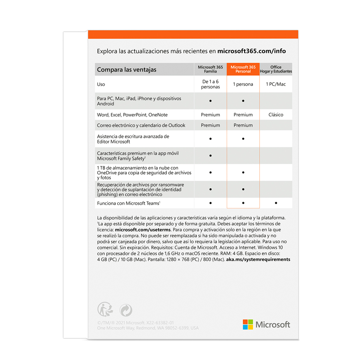 Microsoft Office 365 Personal Licencia 1 año 1 usuario PC Laptop Mac  Dispositivos móviles | Office Depot Mexico