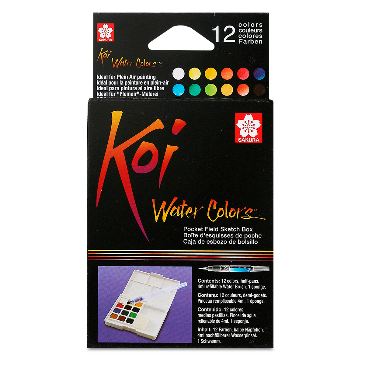 Sketch Box Acuarelas Profesionales Sakura Koi Water Colors / 12 colores / 1 pieza más pincel de agua y esponja