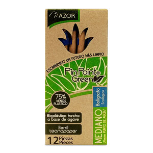 Plumas Azor PinPoint Green / Punto mediano / Tinta azul / 12 piezas Plumas Azor PinPoint Green / Punto mediano / Tinta azul / 12 piezas