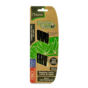 Plumas Azor PinPoint Green / Punto fino / Tinta negra / 3 piezas Plumas Azor PinPoint Green / Punto fino / Tinta negra / 3 piezas