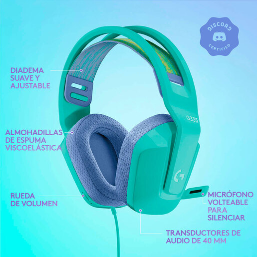 Audífonos Gamer Logitech G G335 3.5 mm Menta